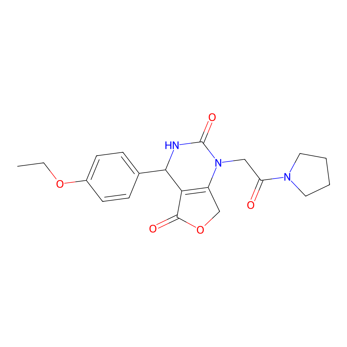 4-(4-ethoxyphenyl)-1-(2-oxo-2-pyrrolidin-1-ylethyl)-4,7-dihydro-3H-furo[3,4-d]pyrimidine-2,5-dione molecular structure, CAS 1775356-26-7