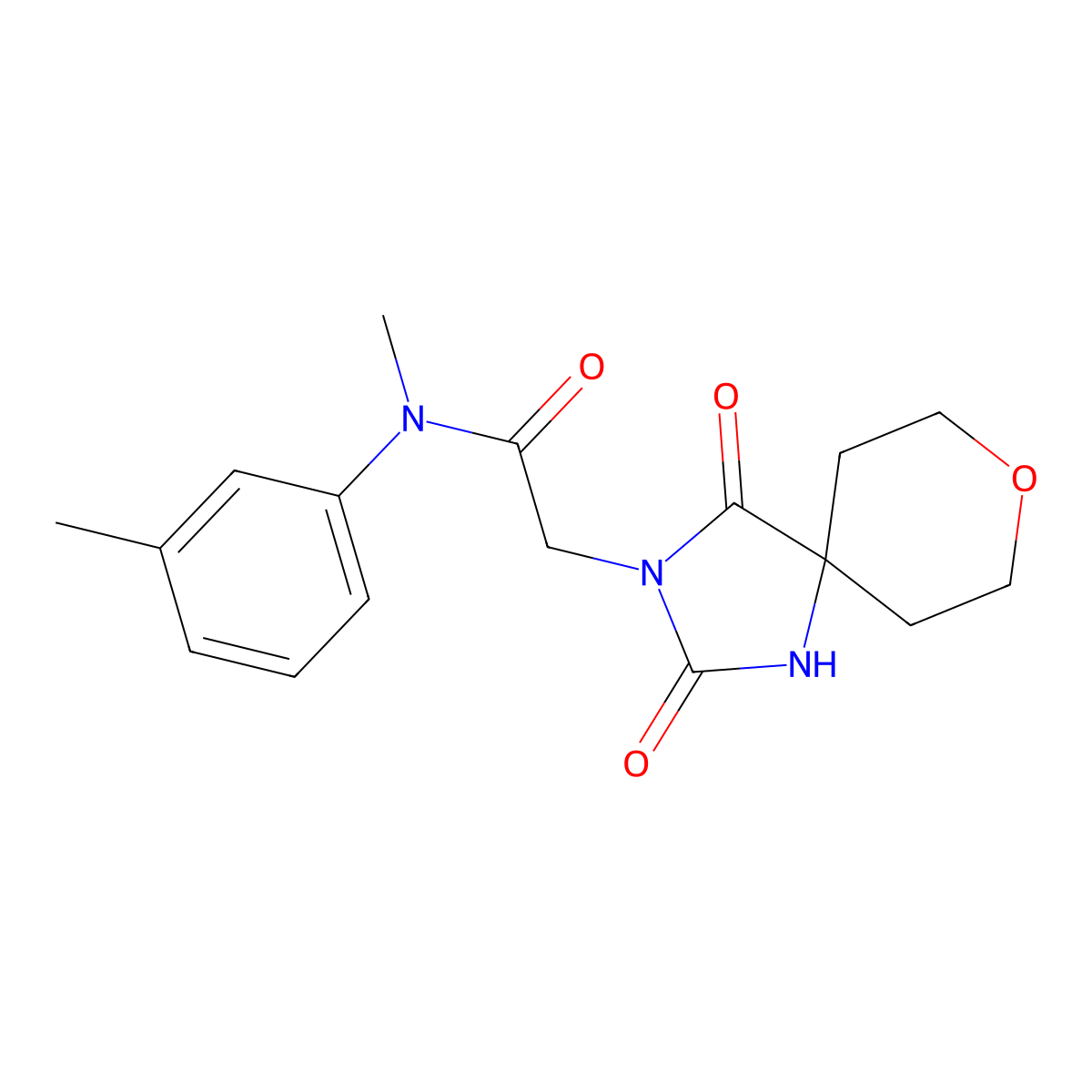 2-(2,4-dioxo-8-oxa-1,3-diazaspiro[4.5]dec-3-yl)-N-methyl-N-(3-methylphenyl)acetamide molecular structure, CAS 1775356-27-8