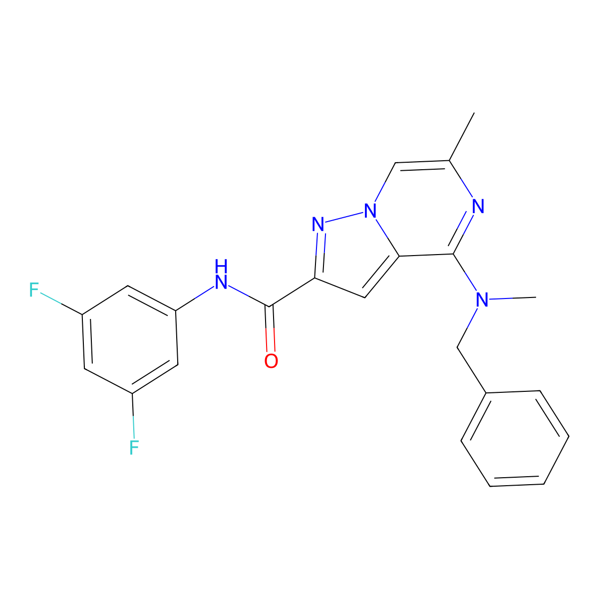 4-[benzyl(methyl)amino]-N-(3,5-difluorophenyl)-6-methylpyrazolo[1,5-a]pyrazine-2-carboxamide molecular structure, CAS 1775356-59-6