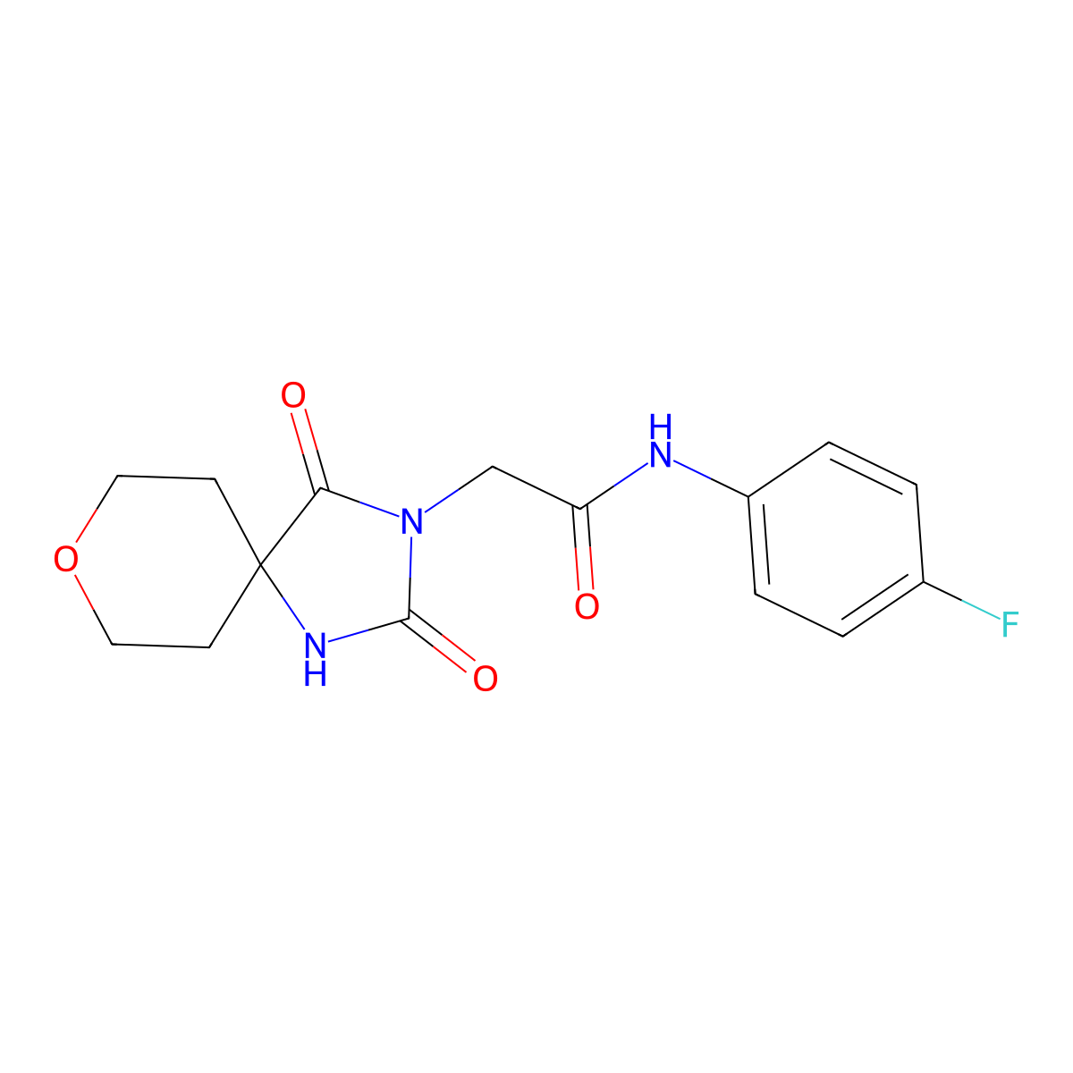 2-(2,4-dioxo-8-oxa-1,3-diazaspiro[4.5]dec-3-yl)-N-(4-fluorophenyl)acetamide molecular structure, CAS 1775359-81-3