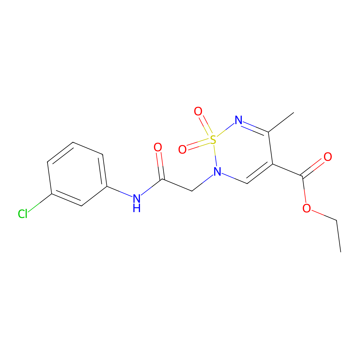 Ethyl 2-[2-(3-chloroanilino)-2-oxoethyl]-5-methyl-1,1-dioxo-1,2,6-thiadiazine-4-carboxylate molecular structure, CAS 1775361-26-6