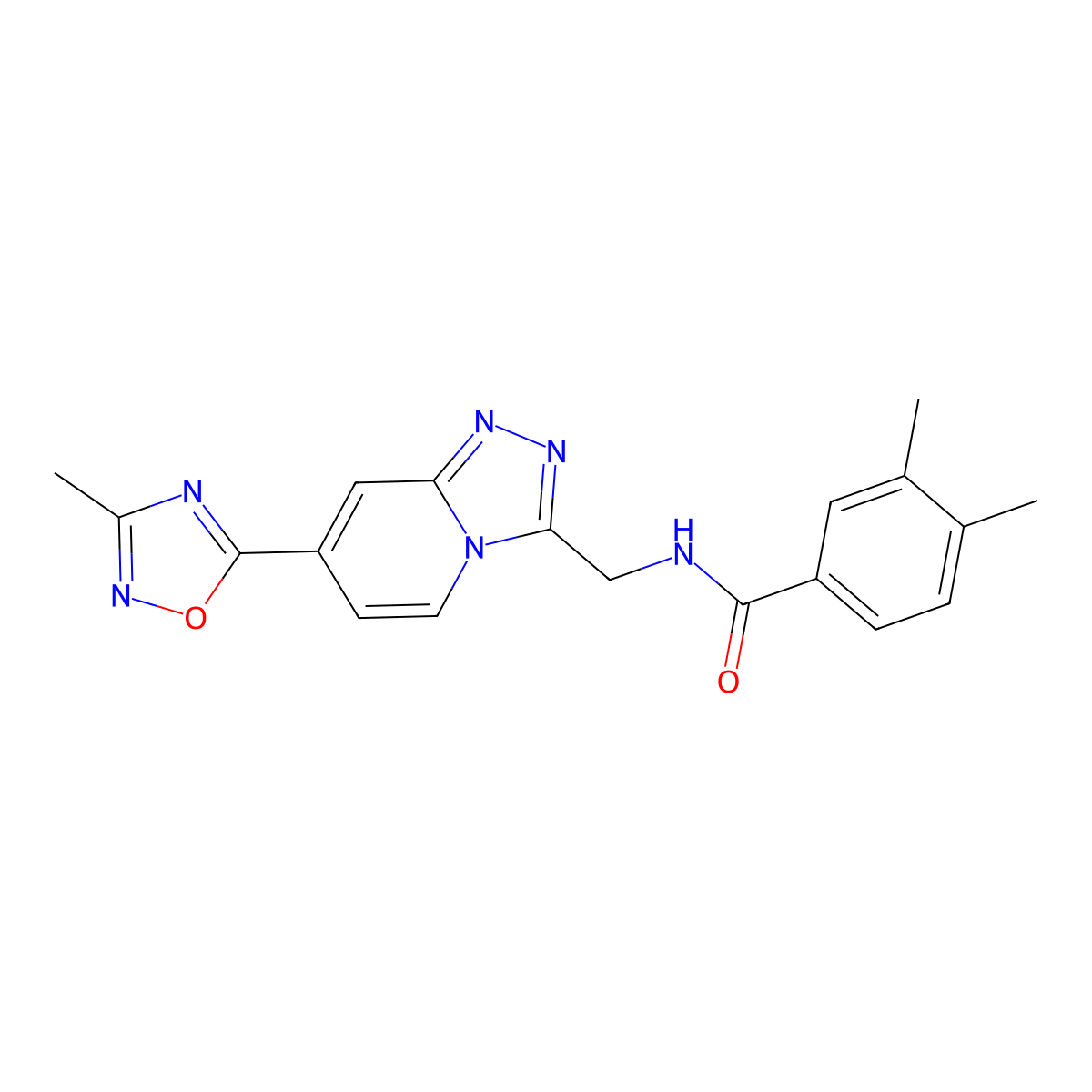 3,4-Dimethyl-N-{[7-(3-methyl-1,2,4-oxadiazol-5-YL)-[1,2,4]triazolo[4,3-A]pyridin-3-YL]methyl}benzamide molecular structure, CAS 1775363-21-7