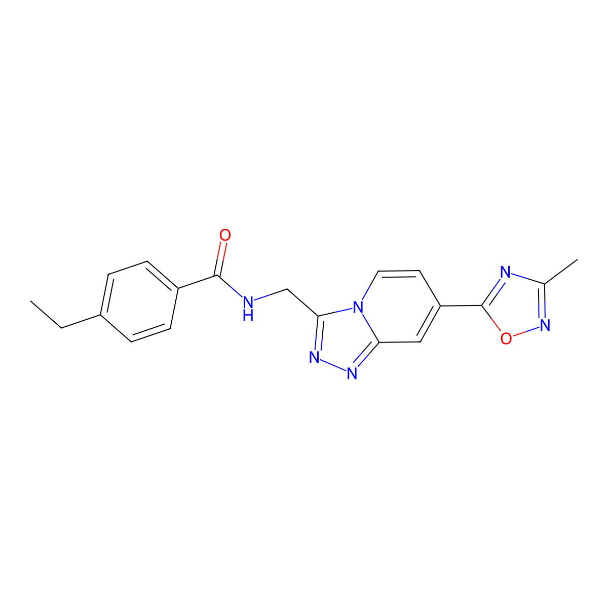 4-Ethyl-N-{[7-(3-methyl-1,2,4-oxadiazol-5-YL)-[1,2,4]triazolo[4,3-A]pyridin-3-YL]methyl}benzamide molecular structure, CAS 1775363-96-6