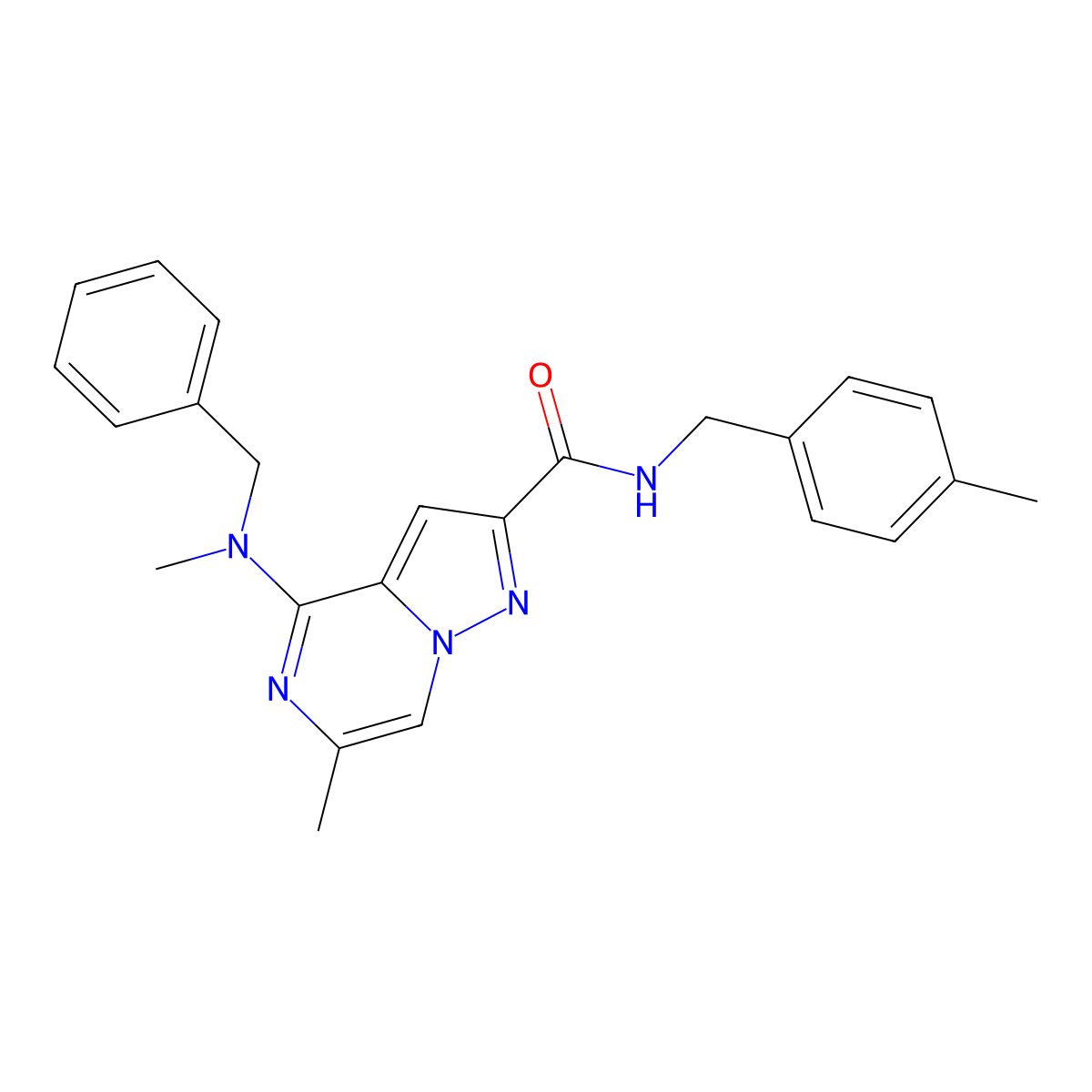 4-[benzyl(methyl)amino]-6-methyl-N-(4-methylbenzyl)pyrazolo[1,5-a]pyrazine-2-carboxamide molecular structure, CAS 1775365-22-4