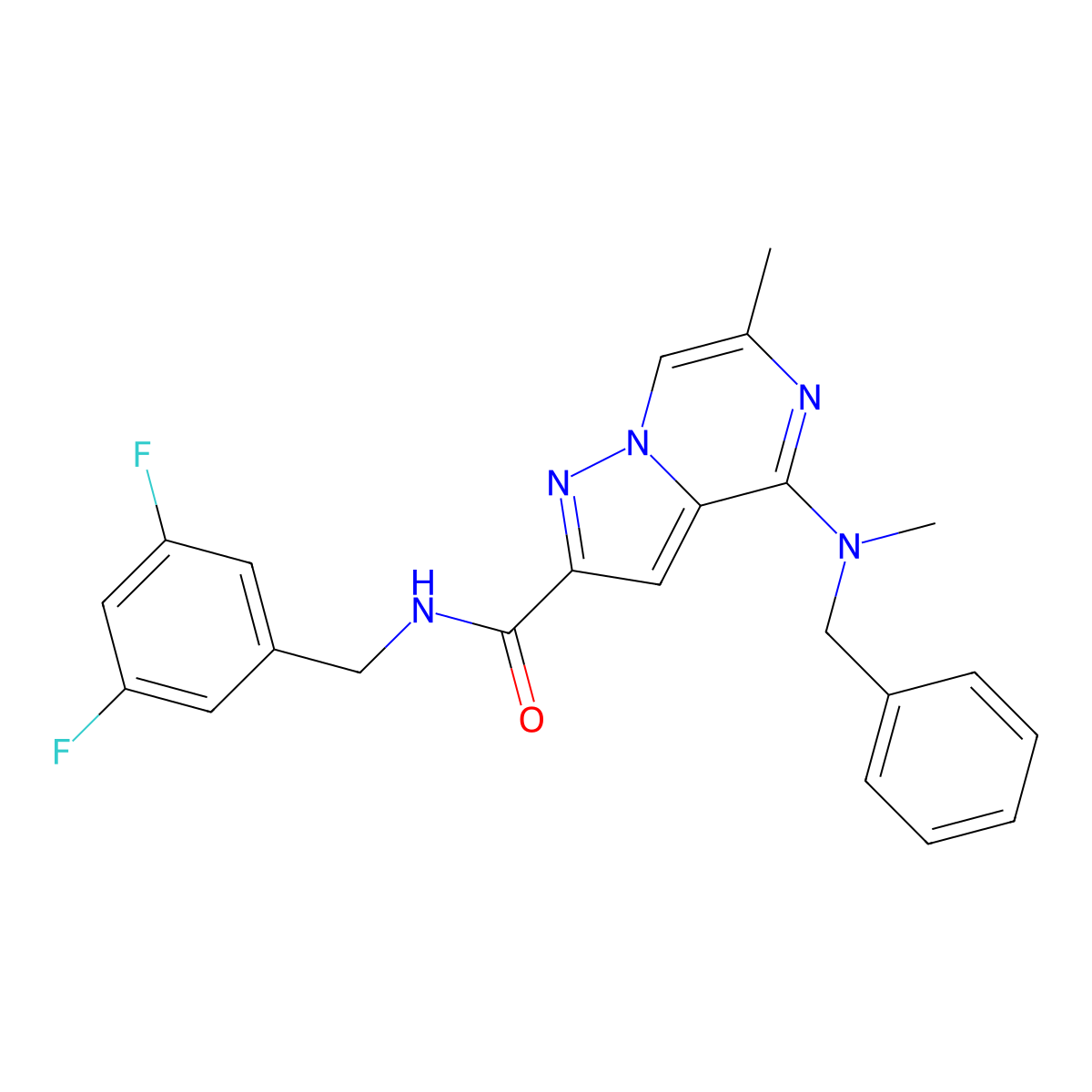 4-[benzyl(methyl)amino]-N-[(3,5-difluorophenyl)methyl]-6-methylpyrazolo[1,5-a]pyrazine-2-carboxamide molecular structure, CAS 1775365-25-7