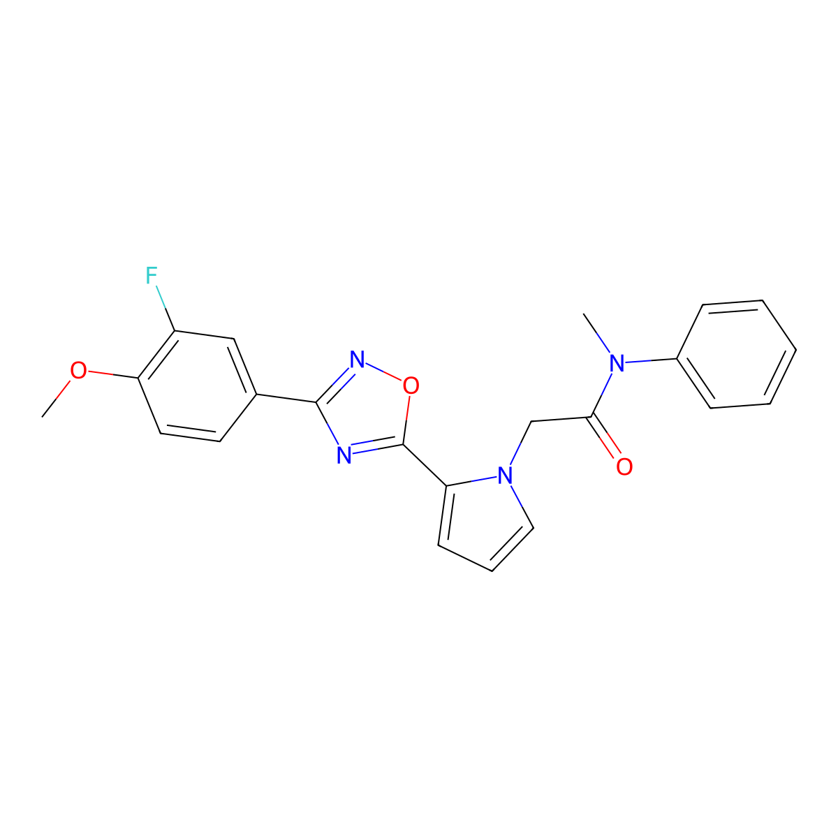 2-{2-[3-(3-fluoro-4-methoxyphenyl)-1,2,4-oxadiazol-5-yl]-1H-pyrrol-1-yl}-N-methyl-N-phenylacetamide molecular structure, CAS 1775368-53-0