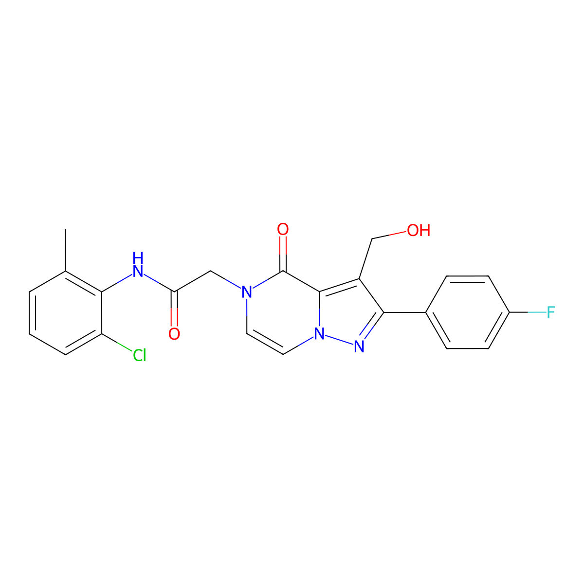 N-(2-Chloro-6-methylphenyl)-2-[2-(4-fluorophenyl)-3-(hydroxymethyl)-4-oxo-4H,5H-pyrazolo[1,5-A]pyrazin-5-YL]acetamide molecular structure, CAS 1775370-00-7