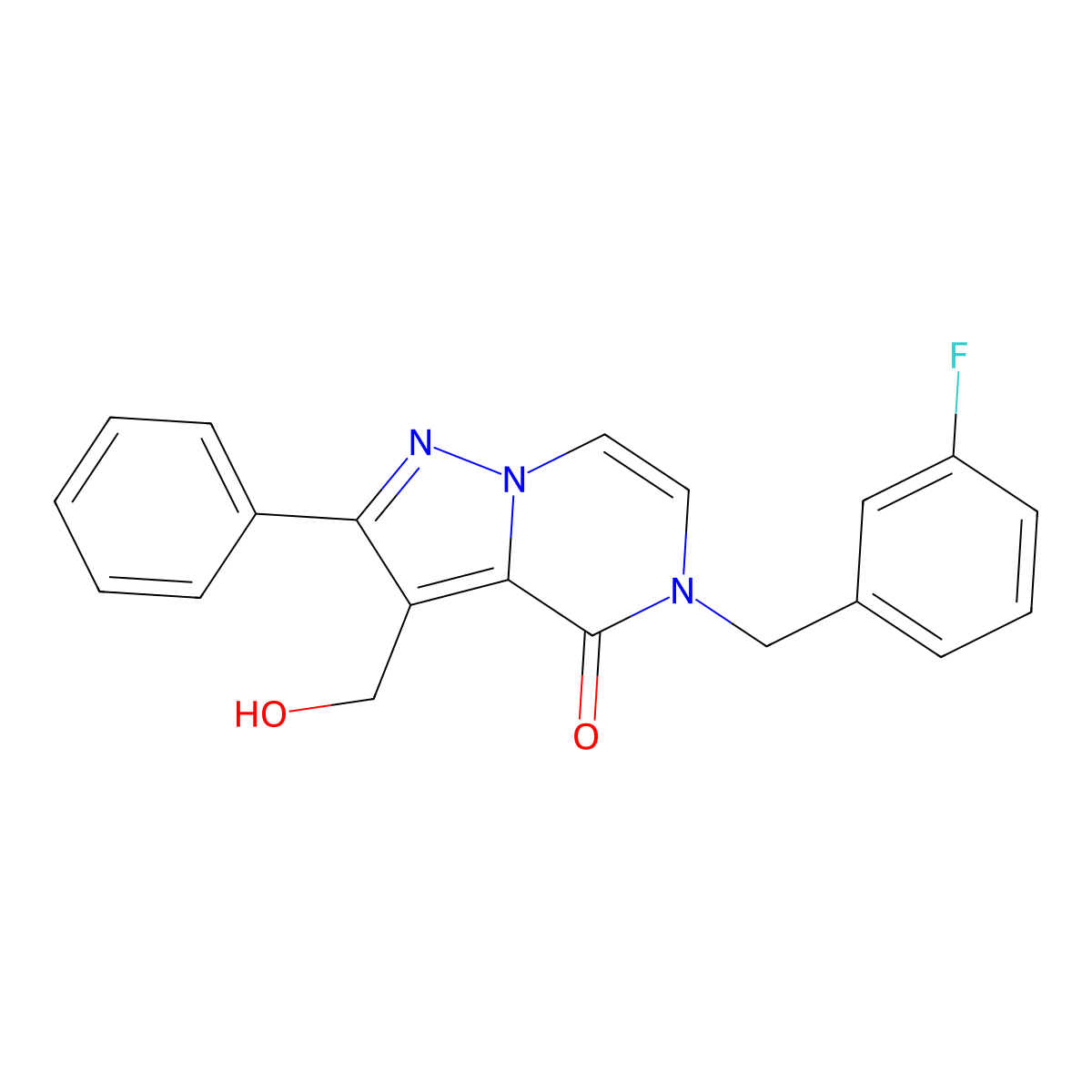 5-(3-fluorobenzyl)-3-(hydroxymethyl)-2-phenylpyrazolo[1,5-a]pyrazin-4(5H)-one molecular structure, CAS 1775370-27-8