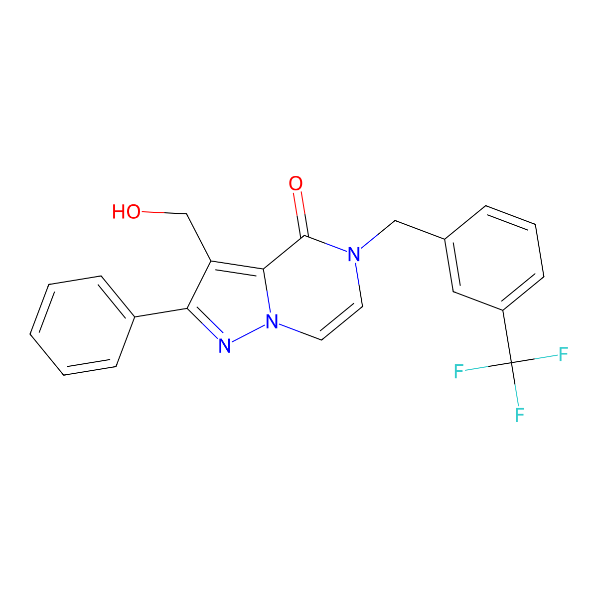 3-(Hydroxymethyl)-2-phenyl-5-{[3-(trifluoromethyl)phenyl]methyl}-4H,5H-pyrazolo[1,5-A]pyrazin-4-one molecular structure, CAS 1775370-29-0