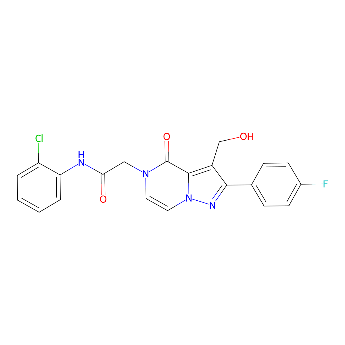 N-(2-Chlorophenyl)-2-[2-(4-fluorophenyl)-3-(hydroxymethyl)-4-oxo-4H,5H-pyrazolo[1,5-A]pyrazin-5-YL]acetamide molecular structure, CAS 1775370-34-7