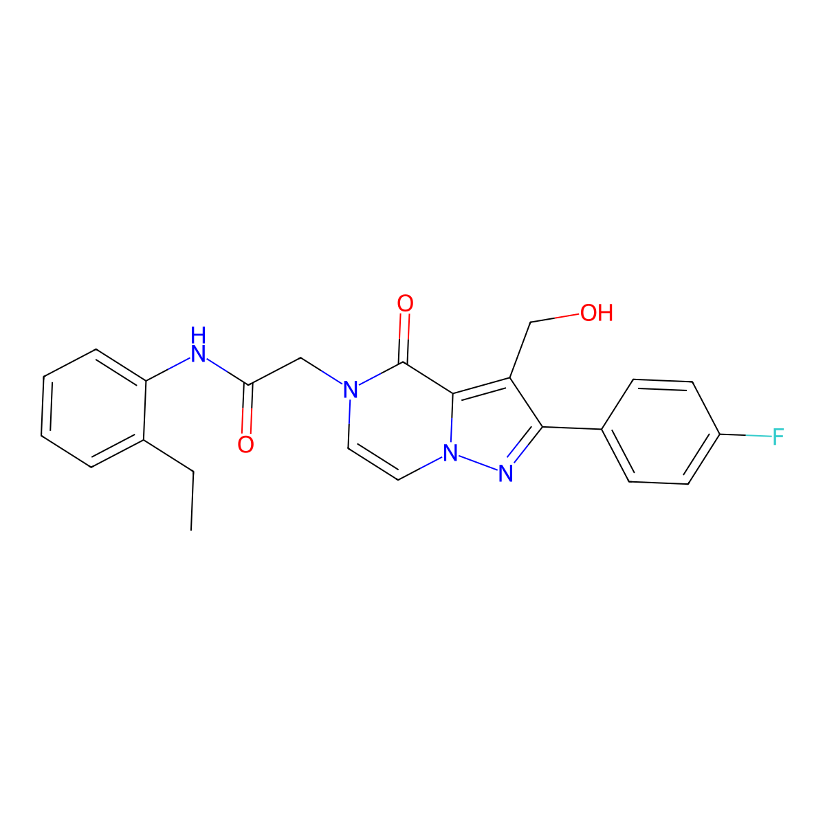 N-(2-Ethylphenyl)-2-[2-(4-fluorophenyl)-3-(hydroxymethyl)-4-oxo-4H,5H-pyrazolo[1,5-A]pyrazin-5-YL]acetamide molecular structure, CAS 1775370-56-3