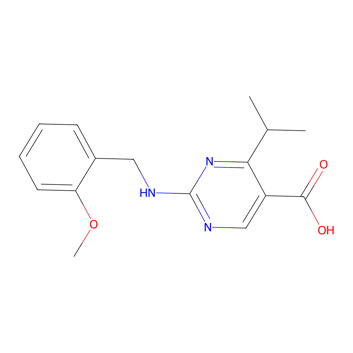 4-Isopropyl-2-[(2-methoxybenzyl)amino]pyrimidine-5-carboxylic acid molecular structure, CAS 1775370-78-9