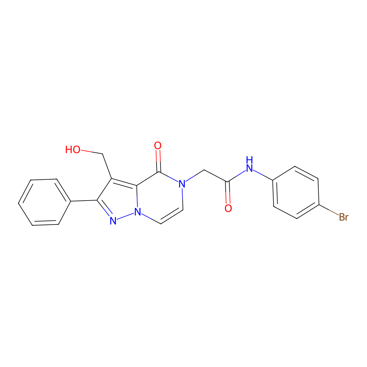 N-(4-Bromophenyl)-2-[3-(hydroxymethyl)-4-oxo-2-phenyl-4H,5H-pyrazolo[1,5-A]pyrazin-5-YL]acetamide molecular structure, CAS 1775370-95-0
