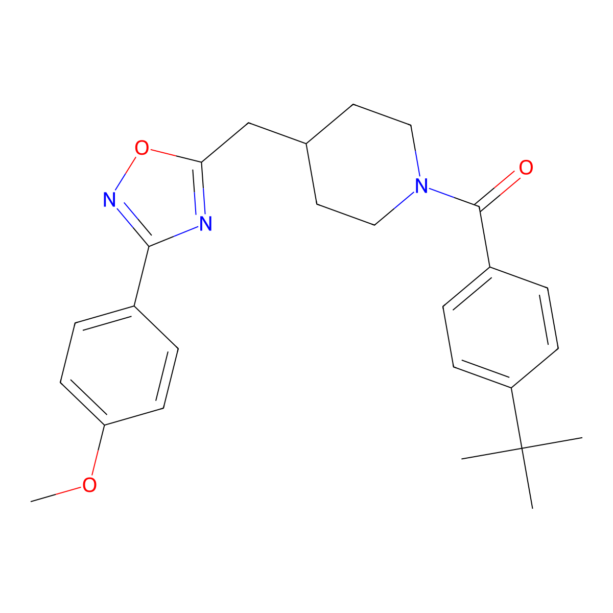 1-(4-Tert-butylbenzoyl)-4-{[3-(4-methoxyphenyl)-1,2,4-oxadiazol-5-yl]methyl}piperidine molecular structure, CAS 1775372-17-2