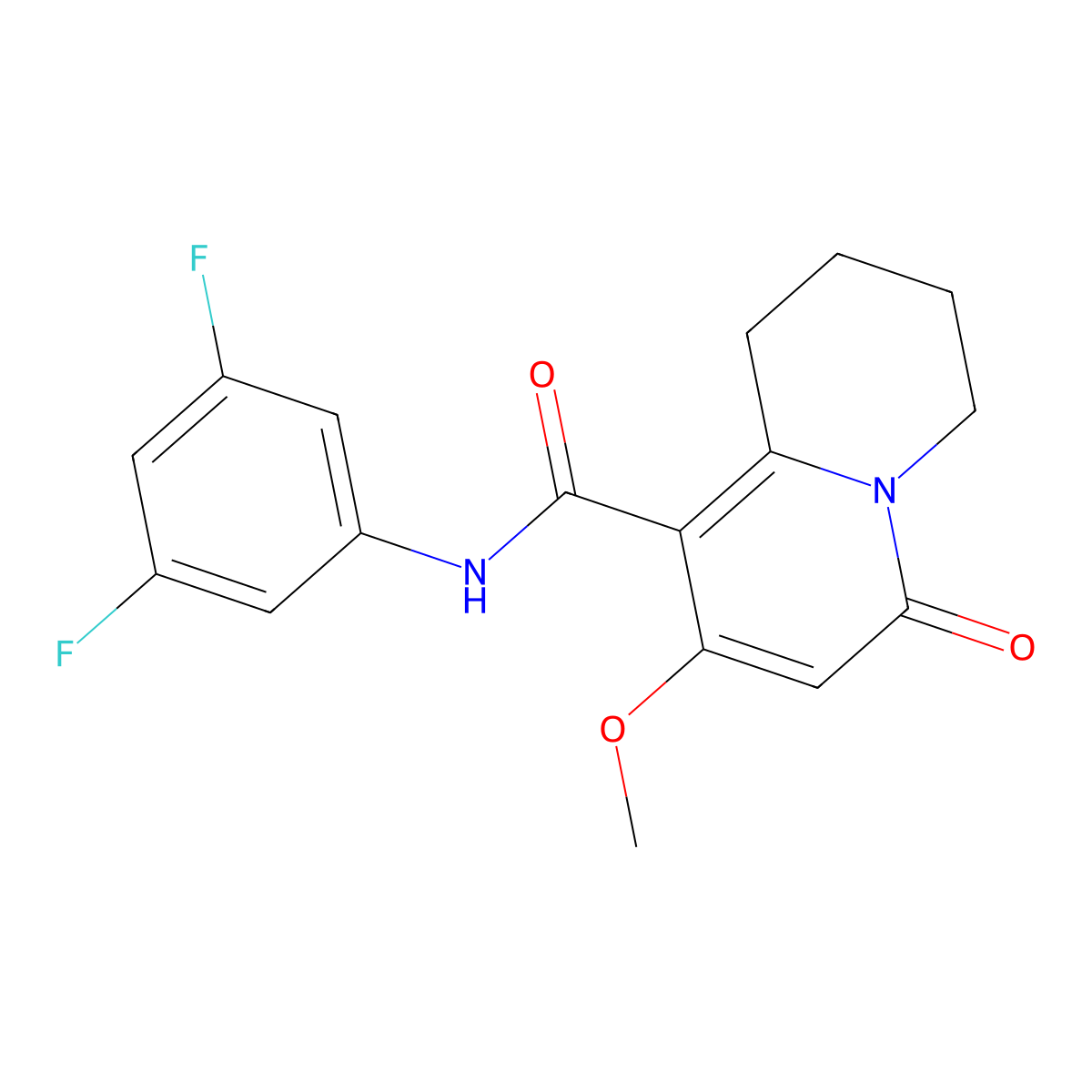 N-(3,5-difluorophenyl)-8-methoxy-6-oxo-2,3,4,6-tetrahydro-1H-quinolizine-9-carboxamide molecular structure, CAS 1775375-03-5