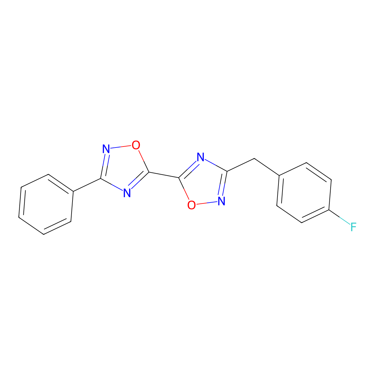 3-(4-Fluorobenzyl)-3'-phenyl-5,5'-bi-1,2,4-oxadiazole molecular structure, CAS 1775375-56-8