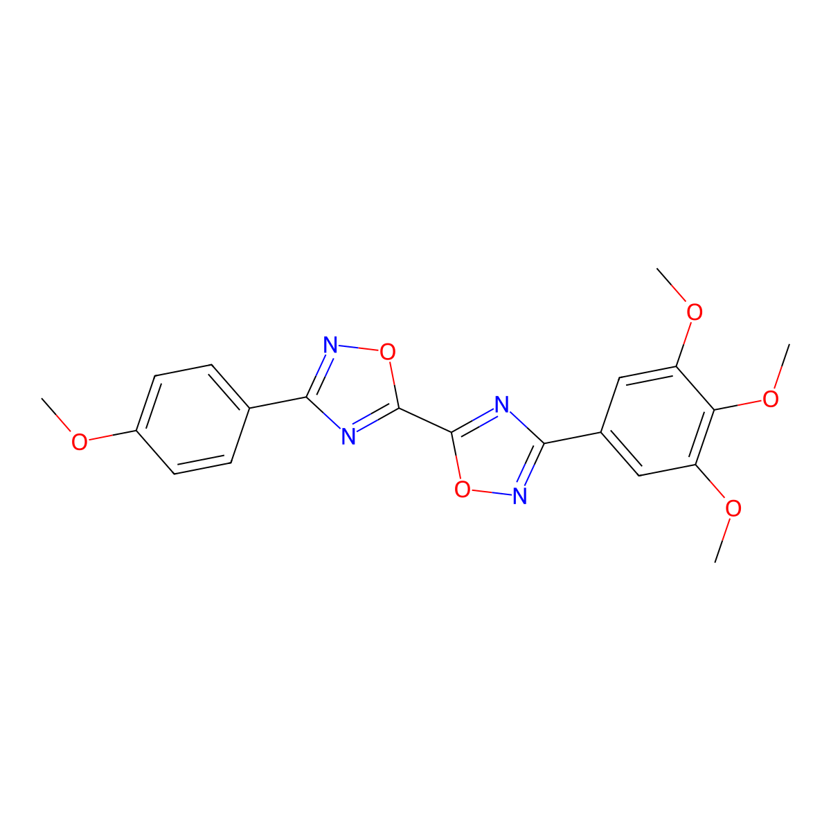3-(4-Methoxyphenyl)-3'-(3,4,5-trimethoxyphenyl)-5,5'-bi-1,2,4-oxadiazole molecular structure, CAS 1775376-20-9
