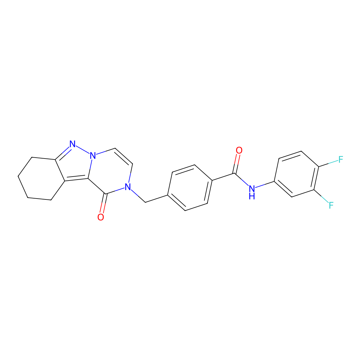 N-(3,4-Difluorophenyl)-4-({1-oxo-1H,2H,7H,8H,9H,10H-pyrazino[1,2-B]indazol-2-YL}methyl)benzamide molecular structure, CAS 1775376-98-1