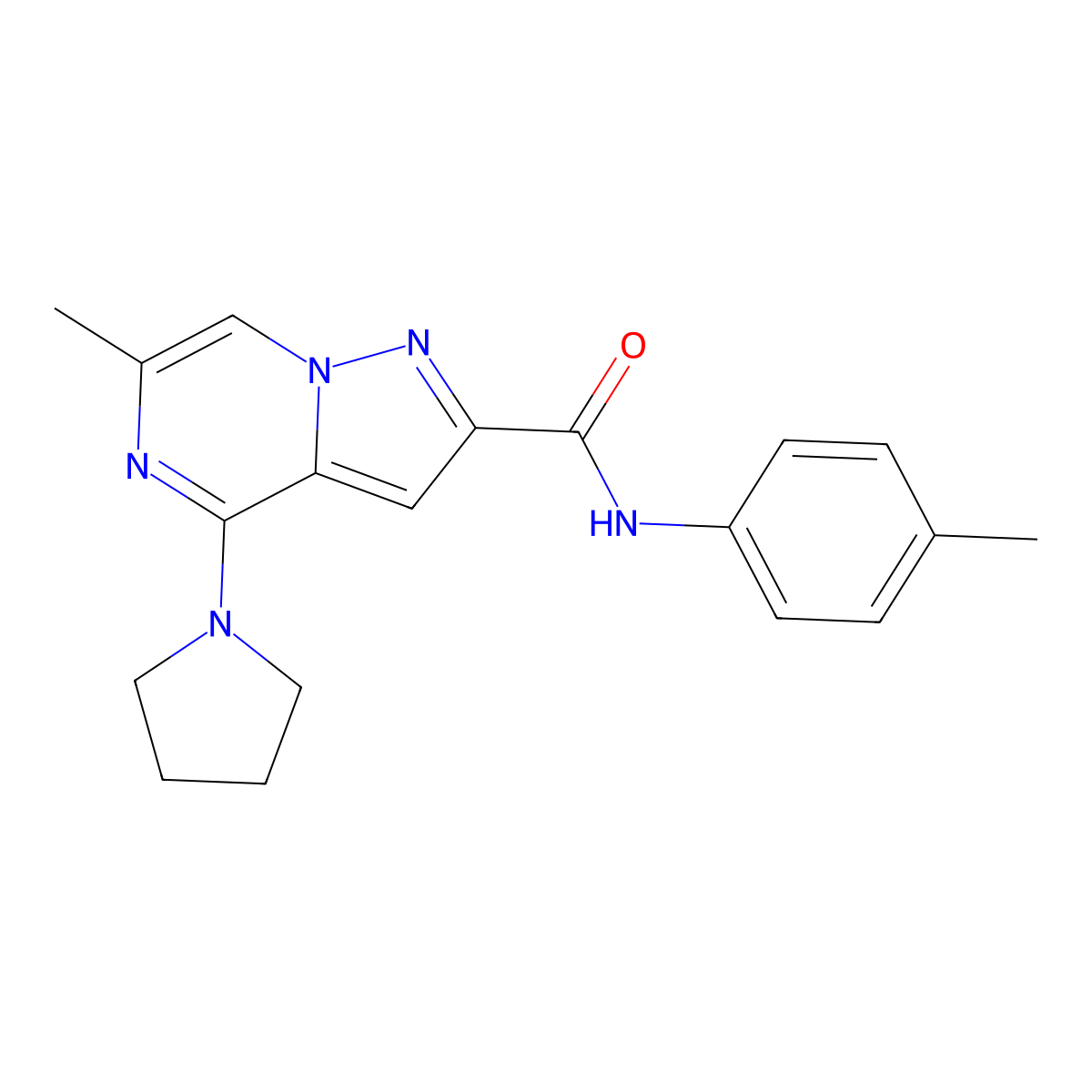 6-methyl-N-(4-methylphenyl)-4-(pyrrolidin-1-yl)pyrazolo[1,5-a]pyrazine-2-carboxamide molecular structure, CAS 1775378-19-2