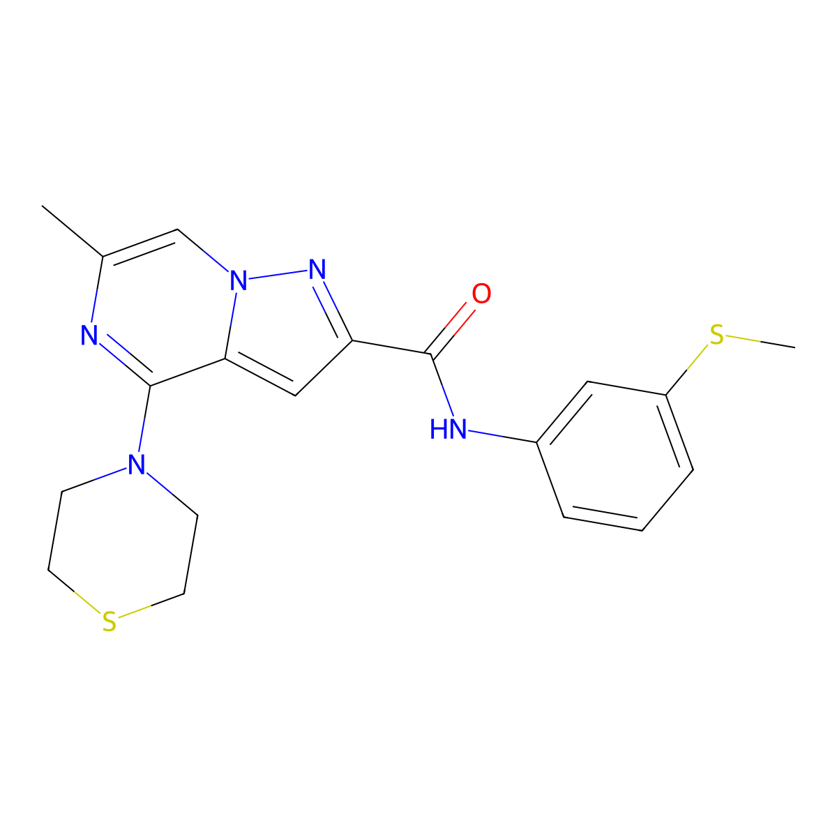 6-methyl-N-[3-(methylsulfanyl)phenyl]-4-(thiomorpholin-4-yl)pyrazolo[1,5-a]pyrazine-2-carboxamide molecular structure, CAS 1775378-51-2