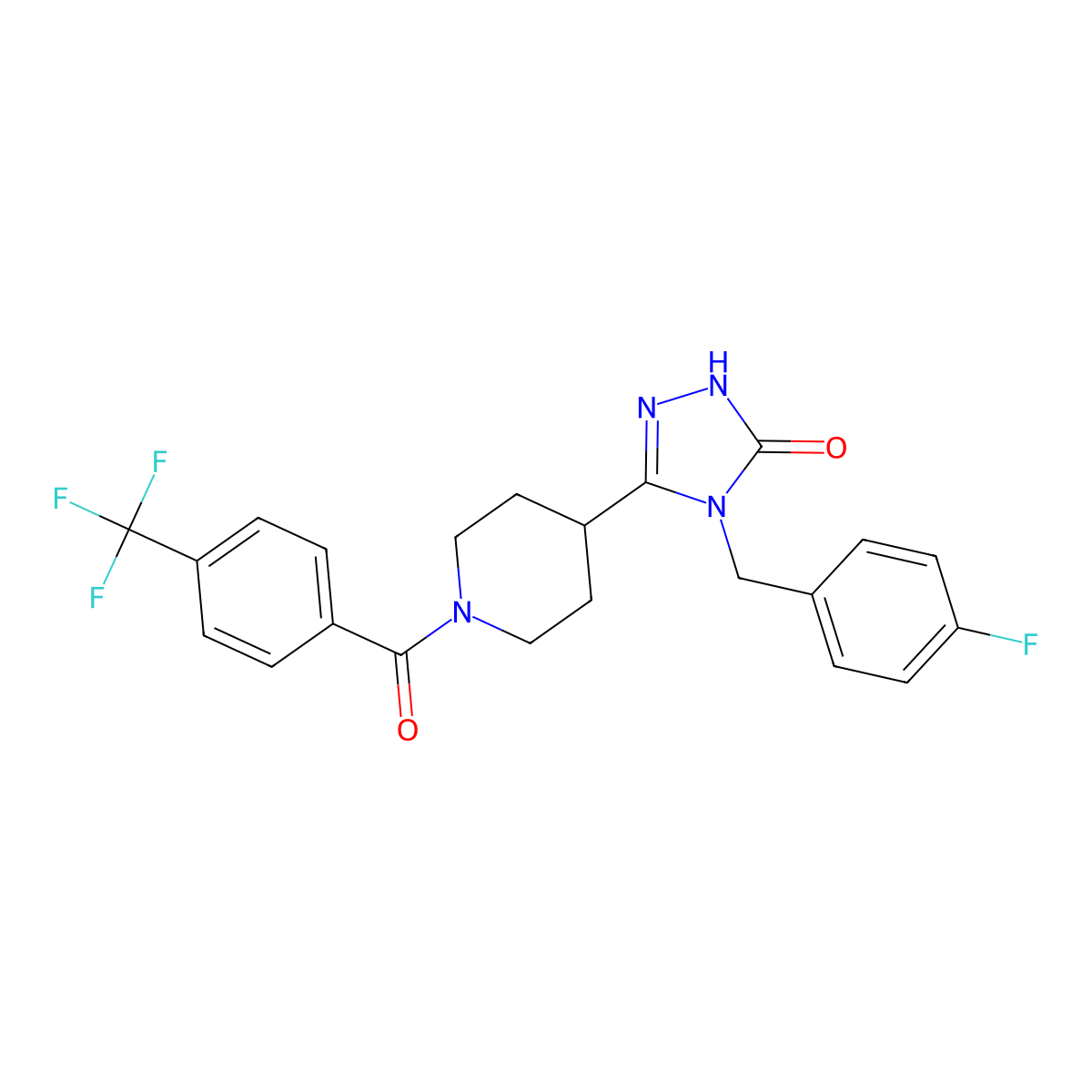 4-(4-fluorobenzyl)-5-{1-[4-(trifluoromethyl)benzoyl]piperidin-4-yl}-2,4-dihydro-3H-1,2,4-triazol-3-one molecular structure, CAS 1775378-78-3