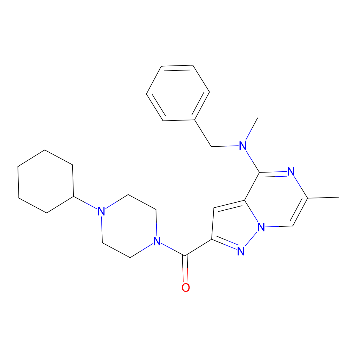 {4-[Benzyl(methyl)amino]-6-methylpyrazolo[1,5-a]pyrazin-2-yl}(4-cyclohexylpiperazino)methanone molecular structure, CAS 1775379-59-3