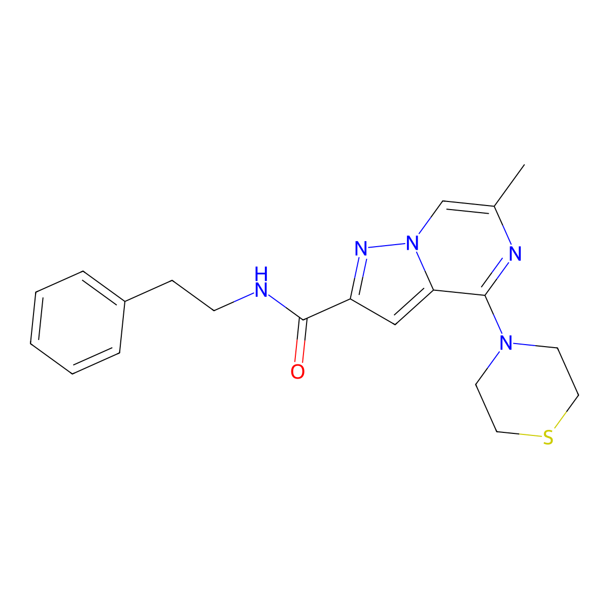 6-Methyl-N-(2-phenylethyl)-4-(thiomorpholin-4-YL)pyrazolo[1,5-A]pyrazine-2-carboxamide molecular structure, CAS 1775380-16-9