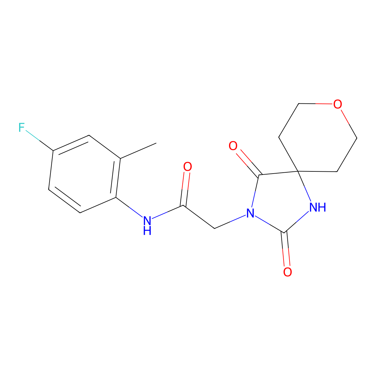 2-(2,4-dioxo-8-oxa-1,3-diazaspiro[4.5]dec-3-yl)-N-(4-fluoro-2-methylphenyl)acetamide molecular structure, CAS 1775382-06-3