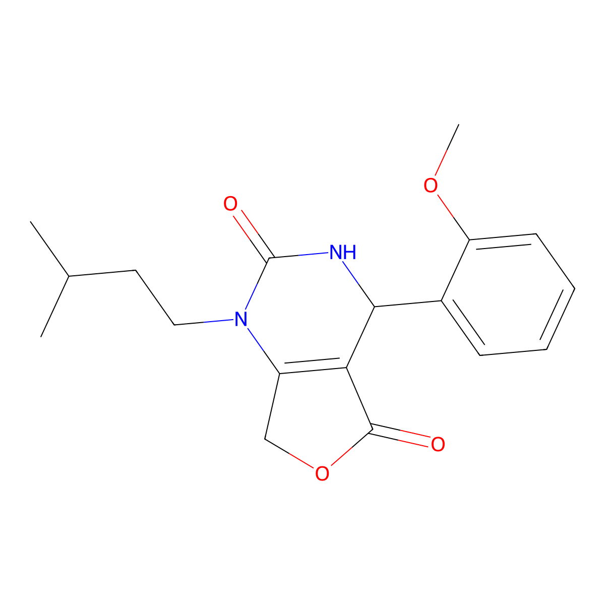 1-isopentyl-4-(2-methoxyphenyl)-4,7-dihydrofuro[3,4-d]pyrimidine-2,5(1H,3H)-dione molecular structure, CAS 1775382-25-6