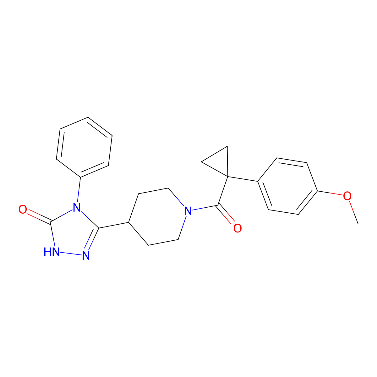 3-{1-[1-(4-Methoxyphenyl)cyclopropanecarbonyl]piperidin-4-YL}-4-phenyl-4,5-dihydro-1H-1,2,4-triazol-5-one molecular structure, CAS 1775382-49-4