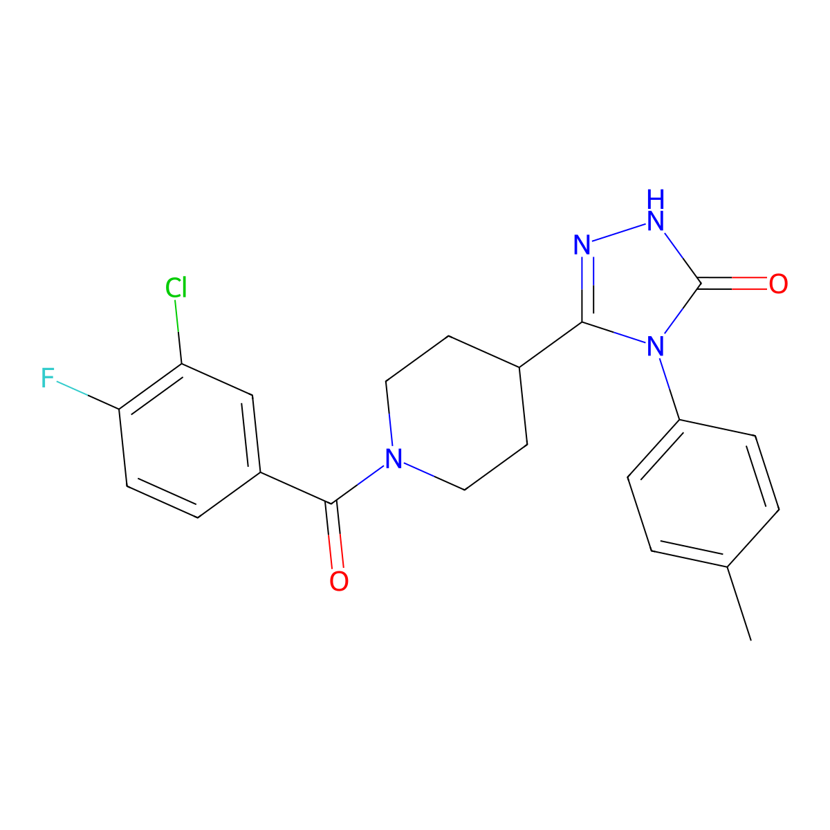 5-[1-(3-chloro-4-fluorobenzoyl)piperidin-4-yl]-4-(4-methylphenyl)-2,4-dihydro-3H-1,2,4-triazol-3-one molecular structure, CAS 1775383-18-0