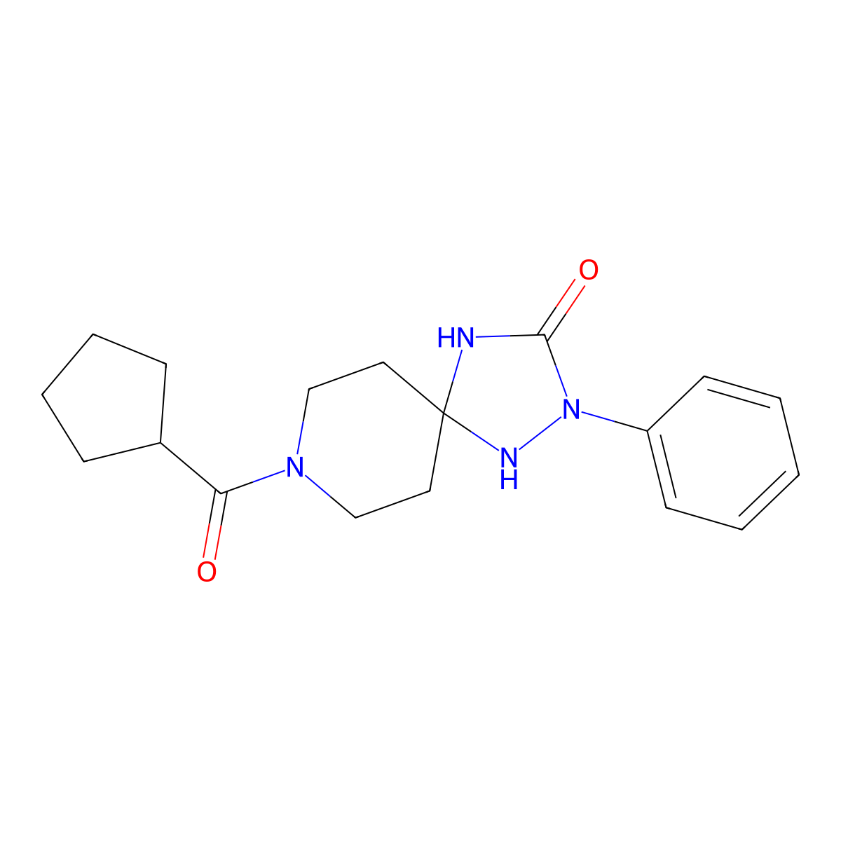 8-(Cyclopentylcarbonyl)-2-phenyl-1,2,4,8-tetraazaspiro[4.5]decan-3-one molecular structure, CAS 1775383-32-8