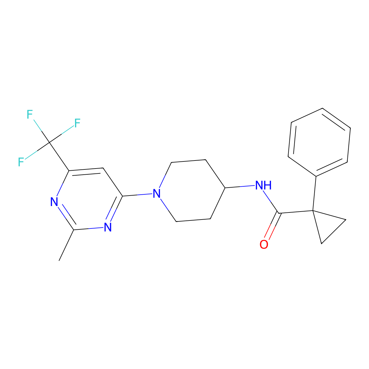 N-{1-[2-methyl-6-(trifluoromethyl)pyrimidin-4-yl]piperidin-4-yl}-1-phenylcyclopropanecarboxamide molecular structure, CAS 1775384-12-7
