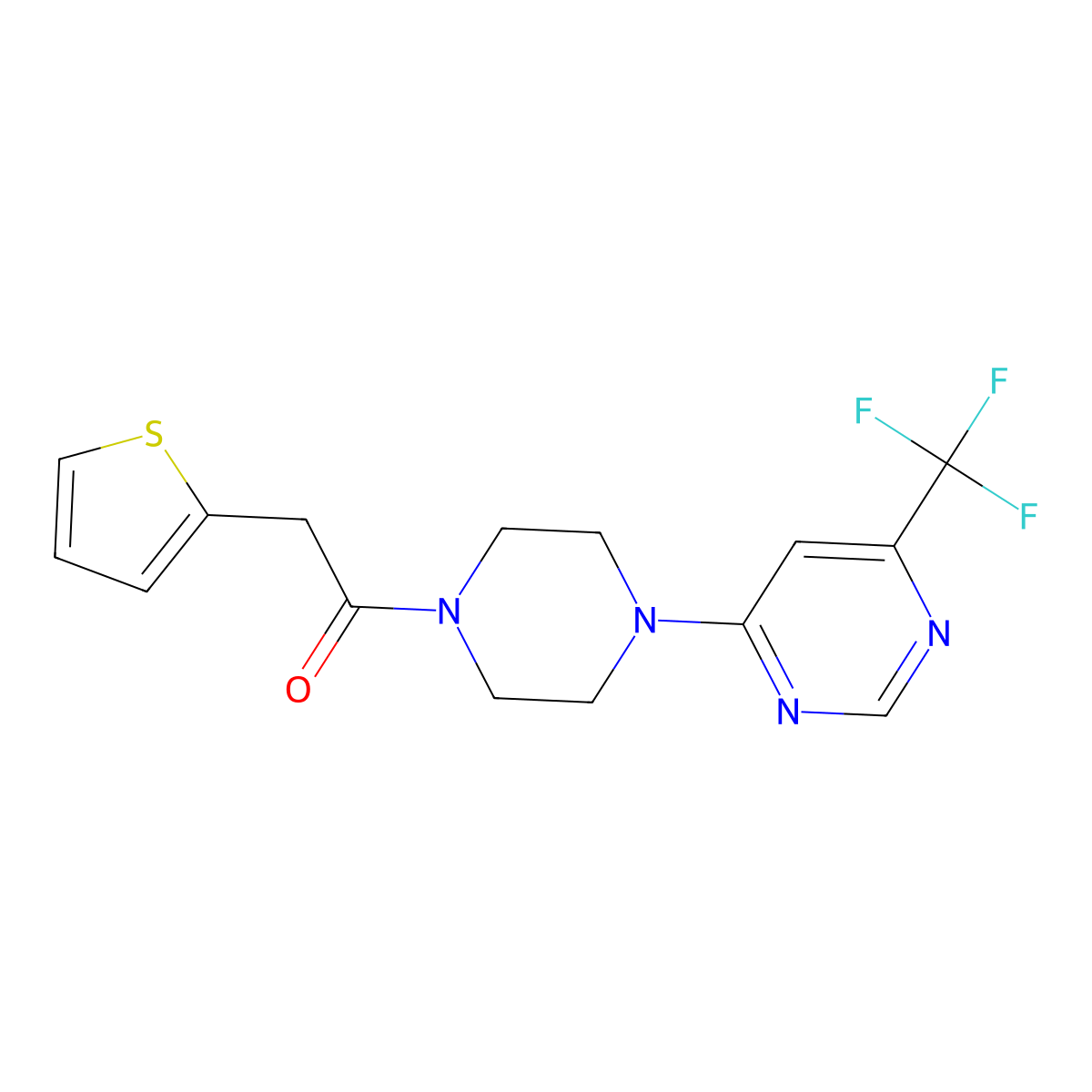 4-[4-(2-Thienylacetyl)piperazin-1-yl]-6-(trifluoromethyl)pyrimidine molecular structure, CAS 1775384-31-0