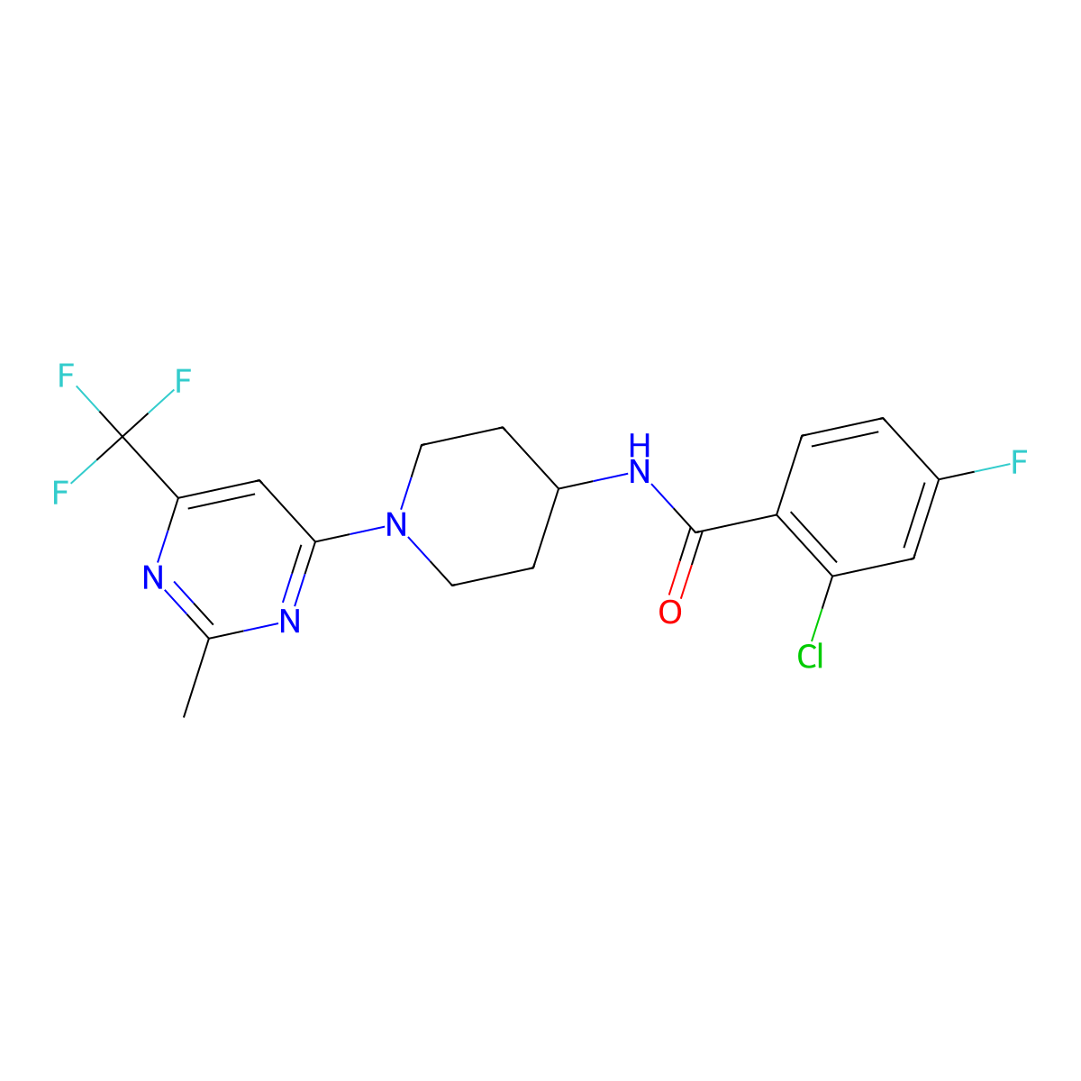 2-chloro-4-fluoro-N-{1-[2-methyl-6-(trifluoromethyl)pyrimidin-4-yl]piperidin-4-yl}benzamide molecular structure, CAS 1775384-44-5