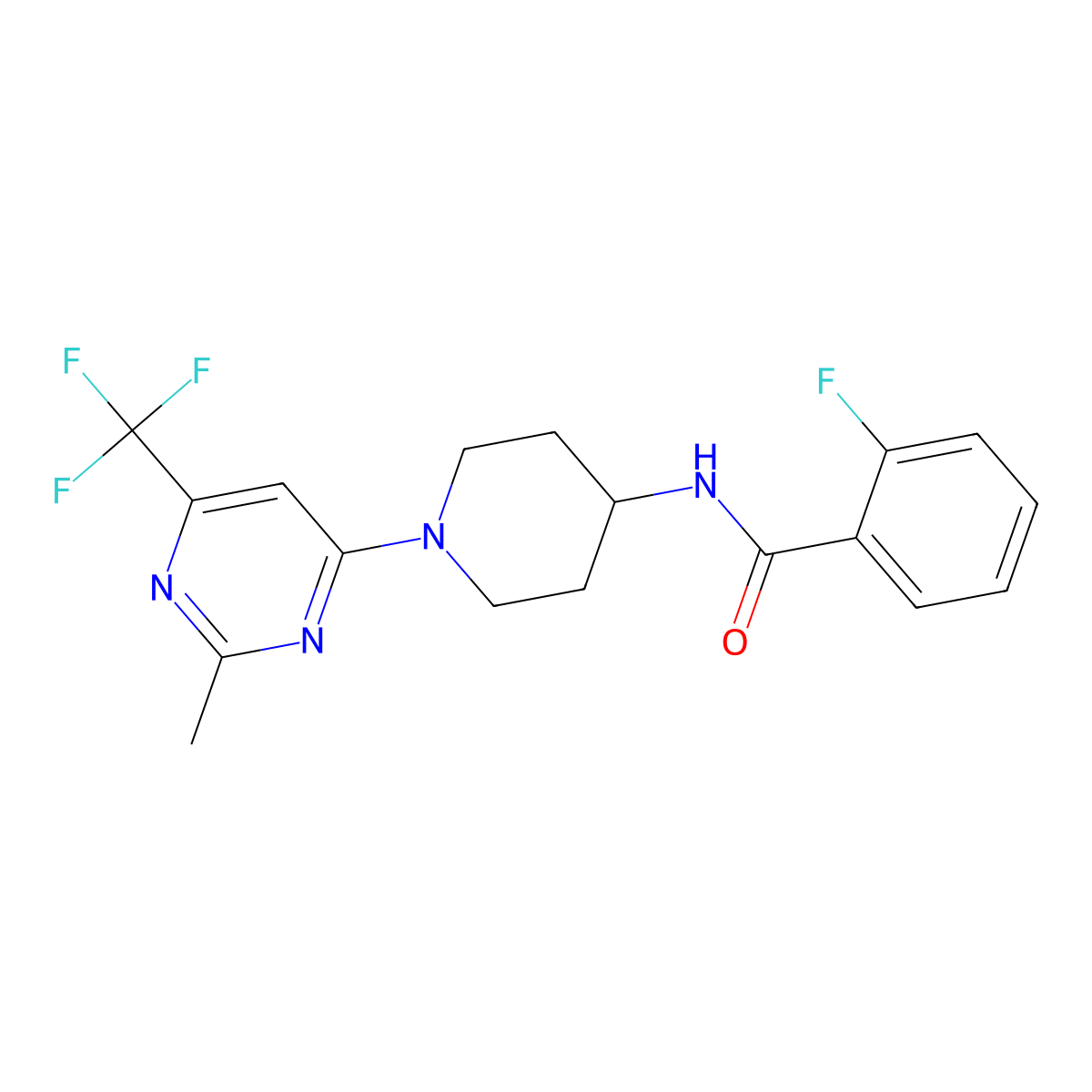 2-fluoro-N-{1-[2-methyl-6-(trifluoromethyl)pyrimidin-4-yl]piperidin-4-yl}benzamide molecular structure, CAS 1775384-76-3