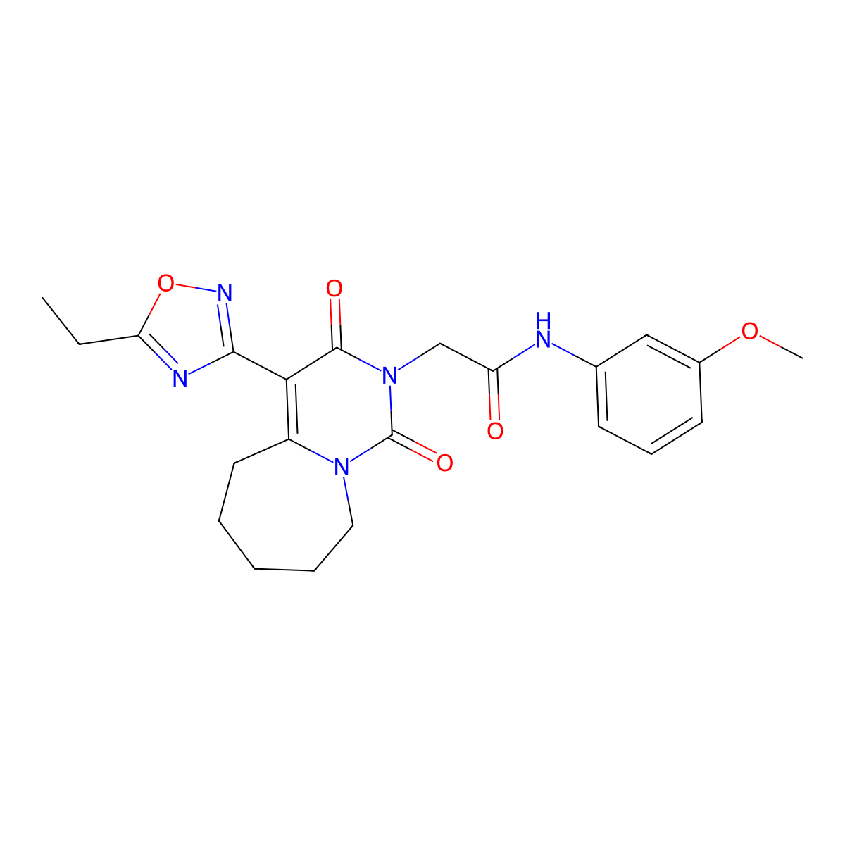 2-[4-(5-ethyl-1,2,4-oxadiazol-3-yl)-1,3-dioxo-3,5,6,7,8,9-hexahydropyrimido[1,6-a]azepin-2(1H)-yl]-N-(3-methoxyphenyl)acetamide molecular structure, CAS 1775386-91-8