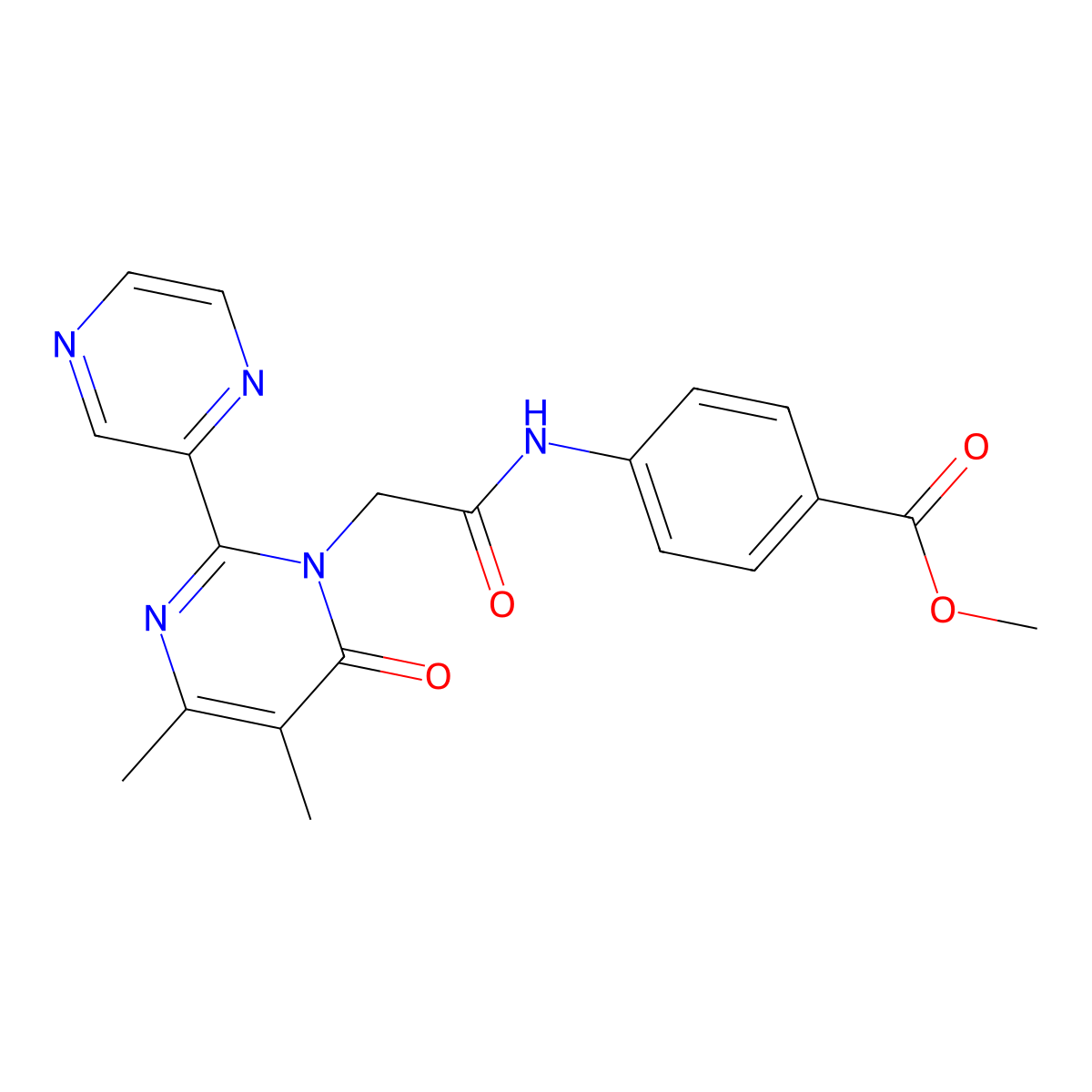 Methyl 4-{2-[4,5-dimethyl-6-oxo-2-(pyrazin-2-YL)-1,6-dihydropyrimidin-1-YL]acetamido}benzoate molecular structure, CAS 1775387-69-3