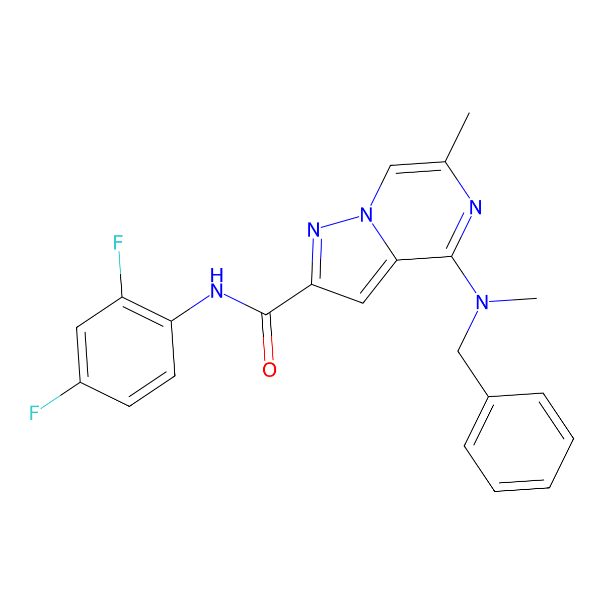 4-[benzyl(methyl)amino]-N-(2,4-difluorophenyl)-6-methylpyrazolo[1,5-a]pyrazine-2-carboxamide molecular structure, CAS 1775388-63-0