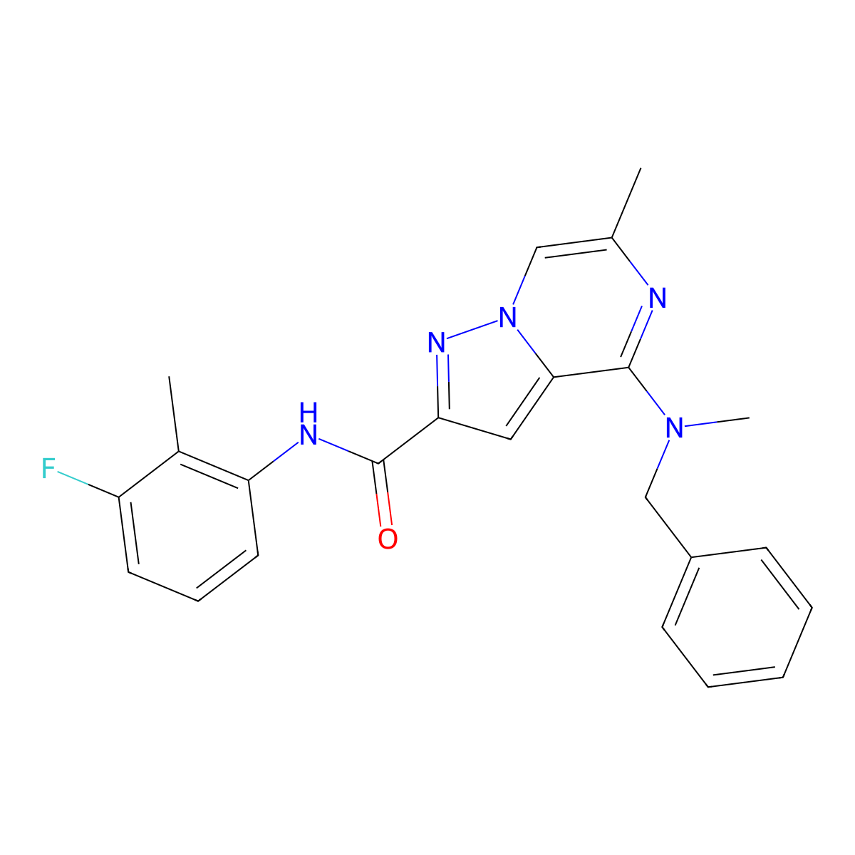 4-[benzyl(methyl)amino]-N-(3-fluoro-2-methylphenyl)-6-methylpyrazolo[1,5-a]pyrazine-2-carboxamide molecular structure, CAS 1775388-67-4