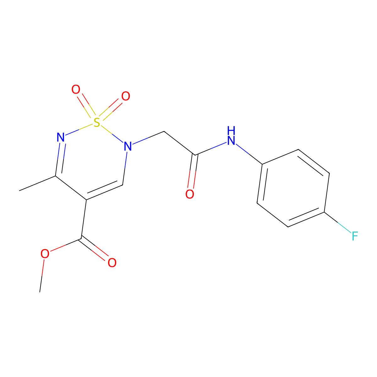 Methyl 2-{2-[(4-fluorophenyl)amino]-2-oxoethyl}-5-methyl-2H-1,2,6-thiadiazine-4-carboxylate 1,1-dioxide molecular structure, CAS 1775388-70-9