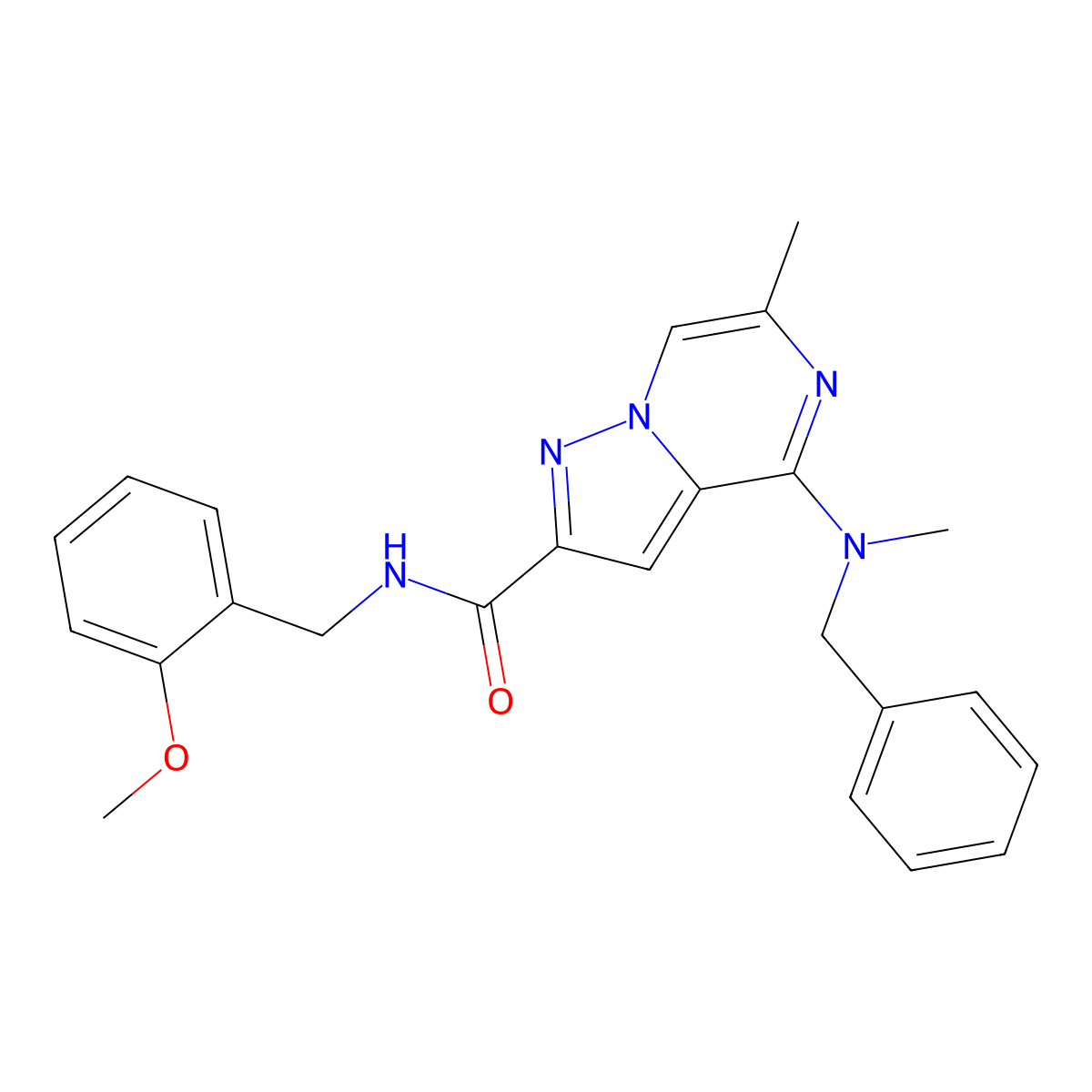 4-[benzyl(methyl)amino]-N-[(2-methoxyphenyl)methyl]-6-methylpyrazolo[1,5-a]pyrazine-2-carboxamide molecular structure, CAS 1775389-12-2