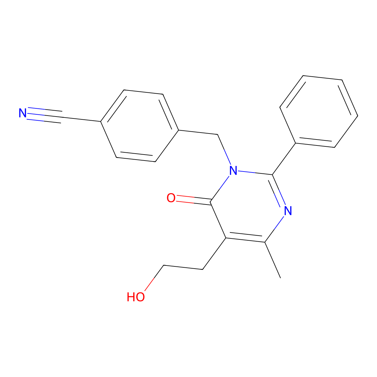 4-{[5-(2-hydroxyethyl)-4-methyl-6-oxo-2-phenylpyrimidin-1(6H)-yl]methyl}benzonitrile molecular structure, CAS 1775390-02-7