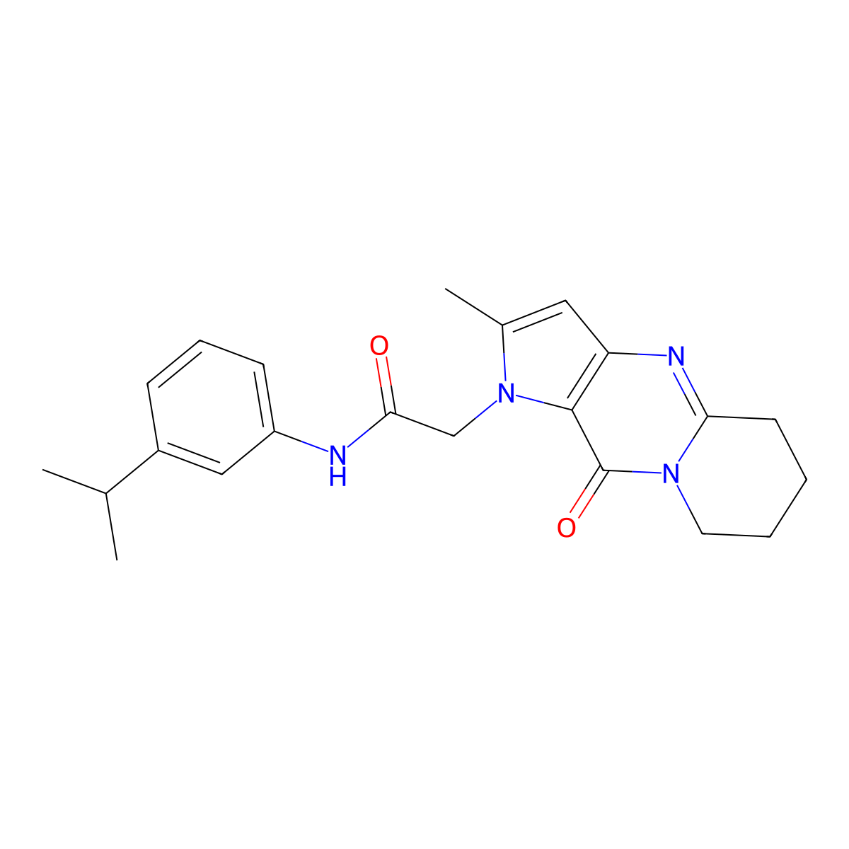 2-(5-methyl-2-oxo-1,4,8-triazatricyclo[7.4.0.03,7]trideca-3(7),5,8-trien-4-yl)-N-(3-propan-2-ylphenyl)acetamide molecular structure, CAS 1775395-22-6