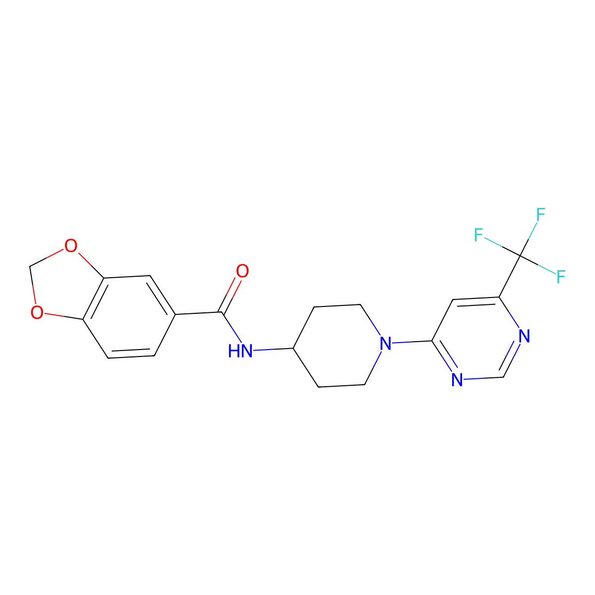 N-{1-[6-(Trifluoromethyl)pyrimidin-4-YL]piperidin-4-YL}-2H-1,3-benzodioxole-5-carboxamide molecular structure, CAS 1775396-14-9