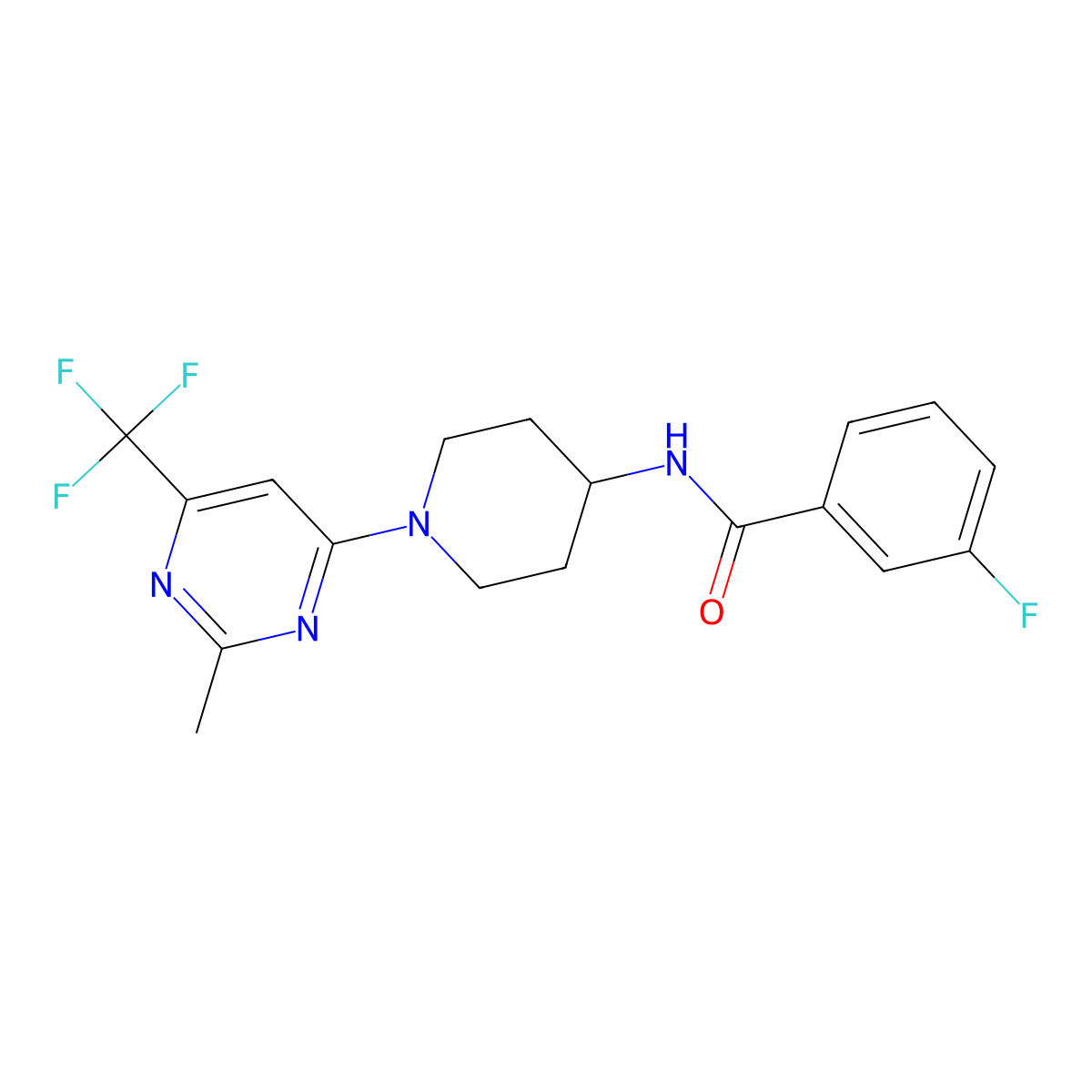 3-fluoro-N-{1-[2-methyl-6-(trifluoromethyl)pyrimidin-4-yl]piperidin-4-yl}benzamide molecular structure, CAS 1775396-41-2