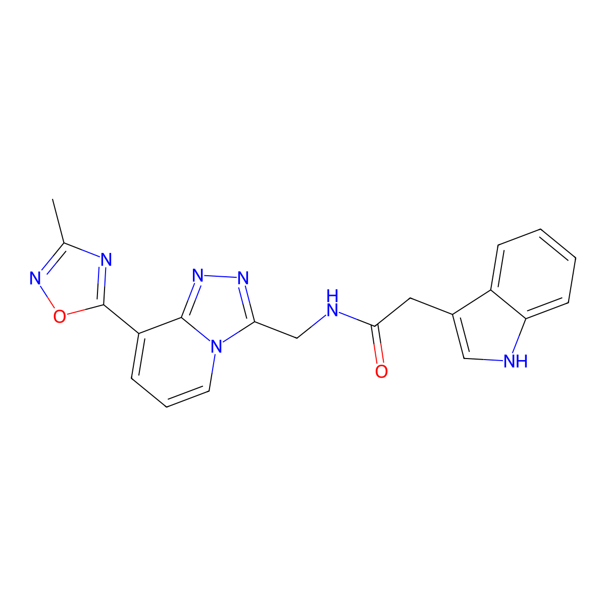 2-(1H-Indol-3-YL)-N-{[8-(3-methyl-1,2,4-oxadiazol-5-YL)-[1,2,4]triazolo[4,3-A]pyridin-3-YL]methyl}acetamide molecular structure, CAS 1775398-09-8