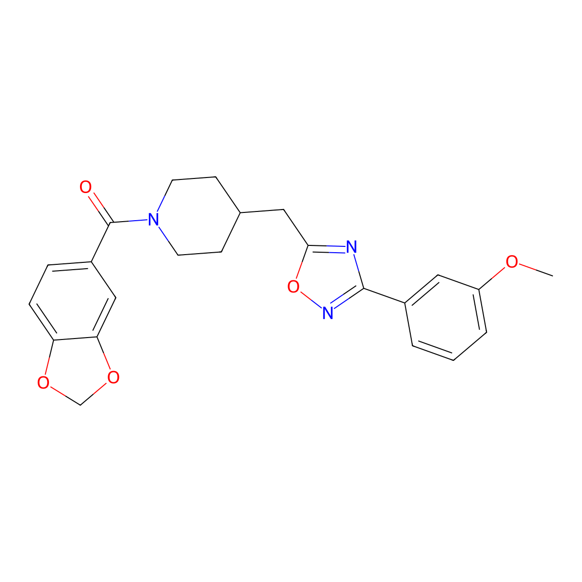 1-(1,3-Benzodioxol-5-ylcarbonyl)-4-{[3-(3-methoxyphenyl)-1,2,4-oxadiazol-5-yl]methyl}piperidine molecular structure, CAS 1775399-14-8