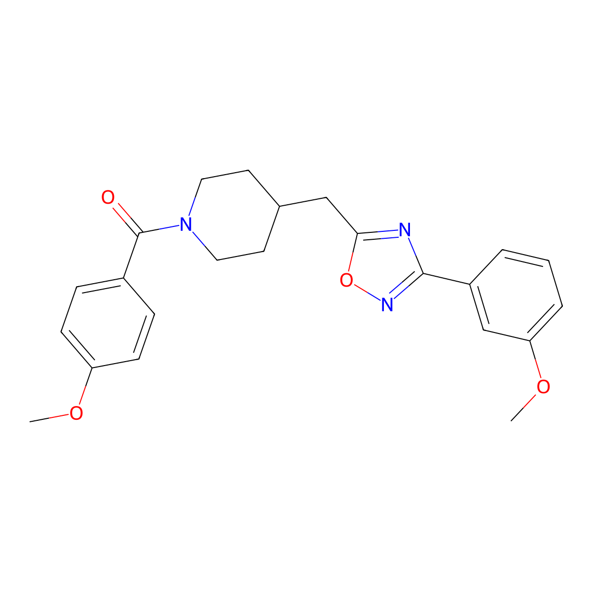 1-(4-Methoxybenzoyl)-4-{[3-(3-methoxyphenyl)-1,2,4-oxadiazol-5-yl]methyl}piperidine molecular structure, CAS 1775399-19-3
