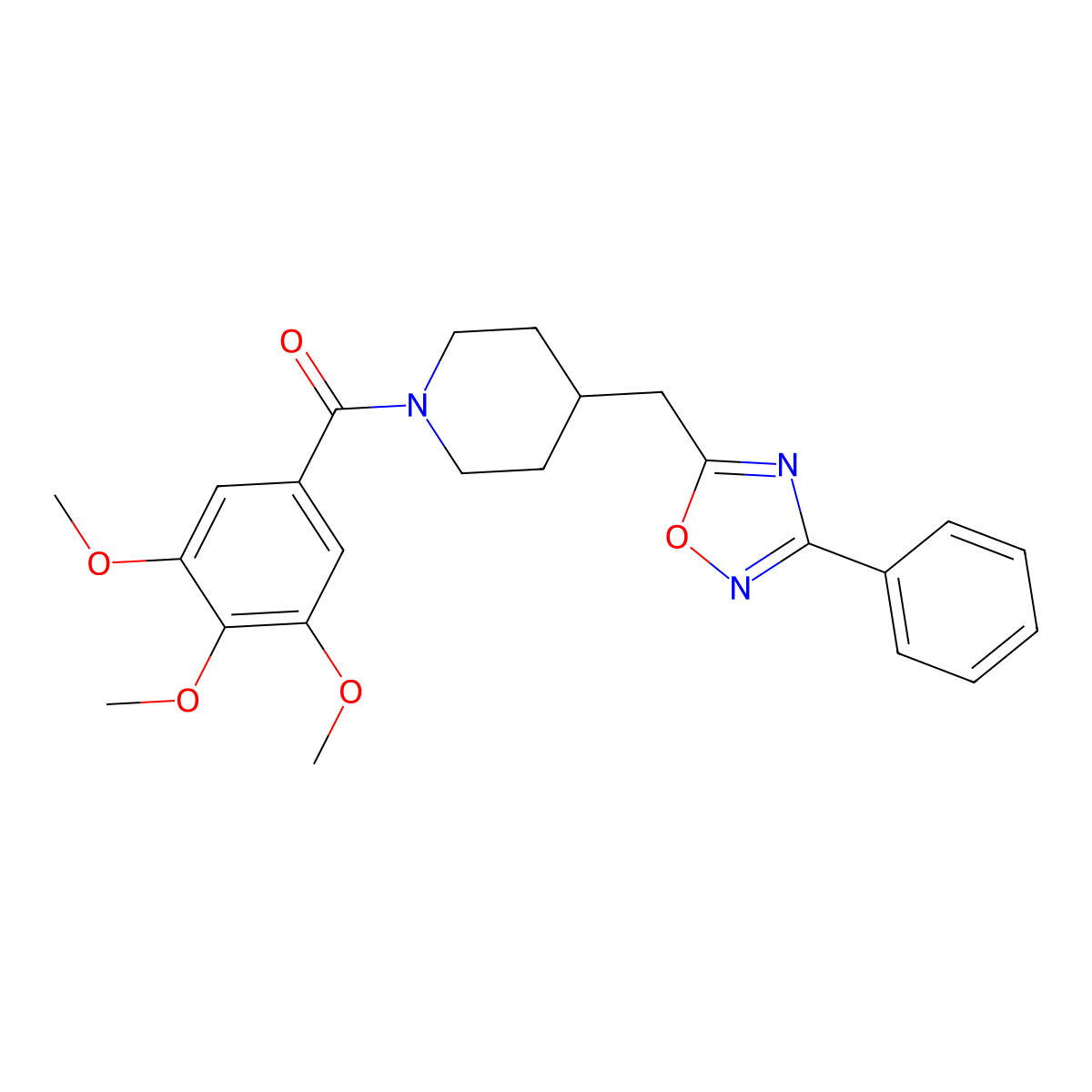 4-[(3-Phenyl-1,2,4-oxadiazol-5-yl)methyl]-1-(3,4,5-trimethoxybenzoyl)piperidine molecular structure, CAS 1775399-37-5